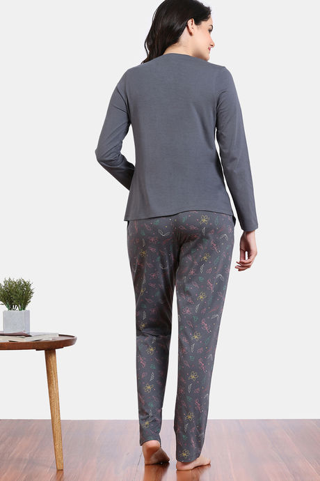 Zivame Shades of Joy Knit Cotton Pyjama Set - Iron Gate — image 4